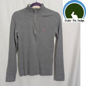 90s Ralph Polo Jeans Gray Ribbed 1/4 Zip Embroidered Medium Sweater preppy knit